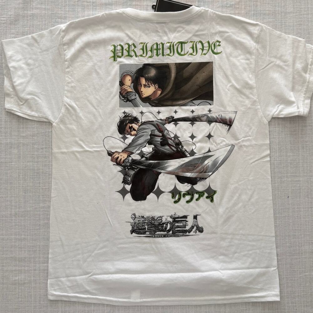 Primitive NWT | white Attack on the Titans Levi Scout tee t-shirt | youth large